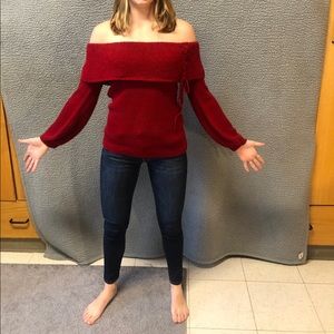 Off the shoulder red sweater